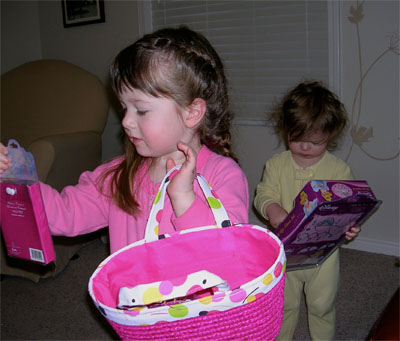 The girls egg hunting