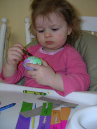 Emily coloring eggs