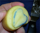 Carving the design into the potato