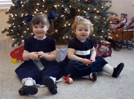 The girls in their Christmas dresses