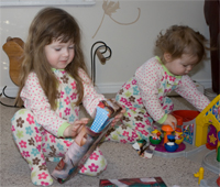 The girls opening presents